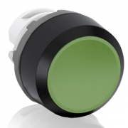 Cabeza de pulsador verde  con embellecedor en plástico negro 22mm línea modular  MP1-10G.